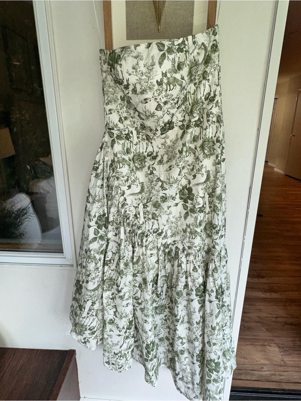 English Factory White and Green Asymmetrical Floral Dress